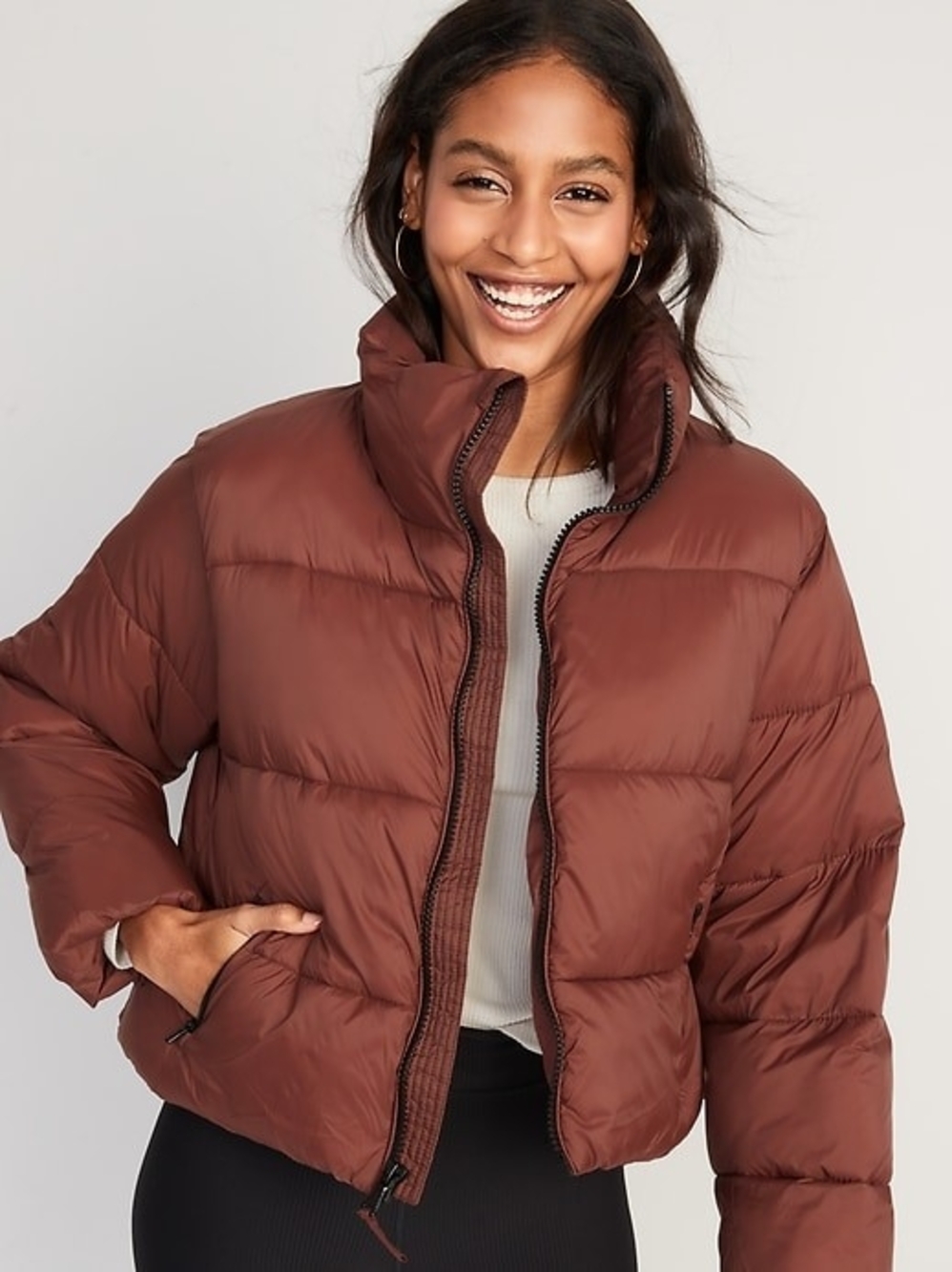 Women's Brown Puffer Jacket - Quilted Winter Coat